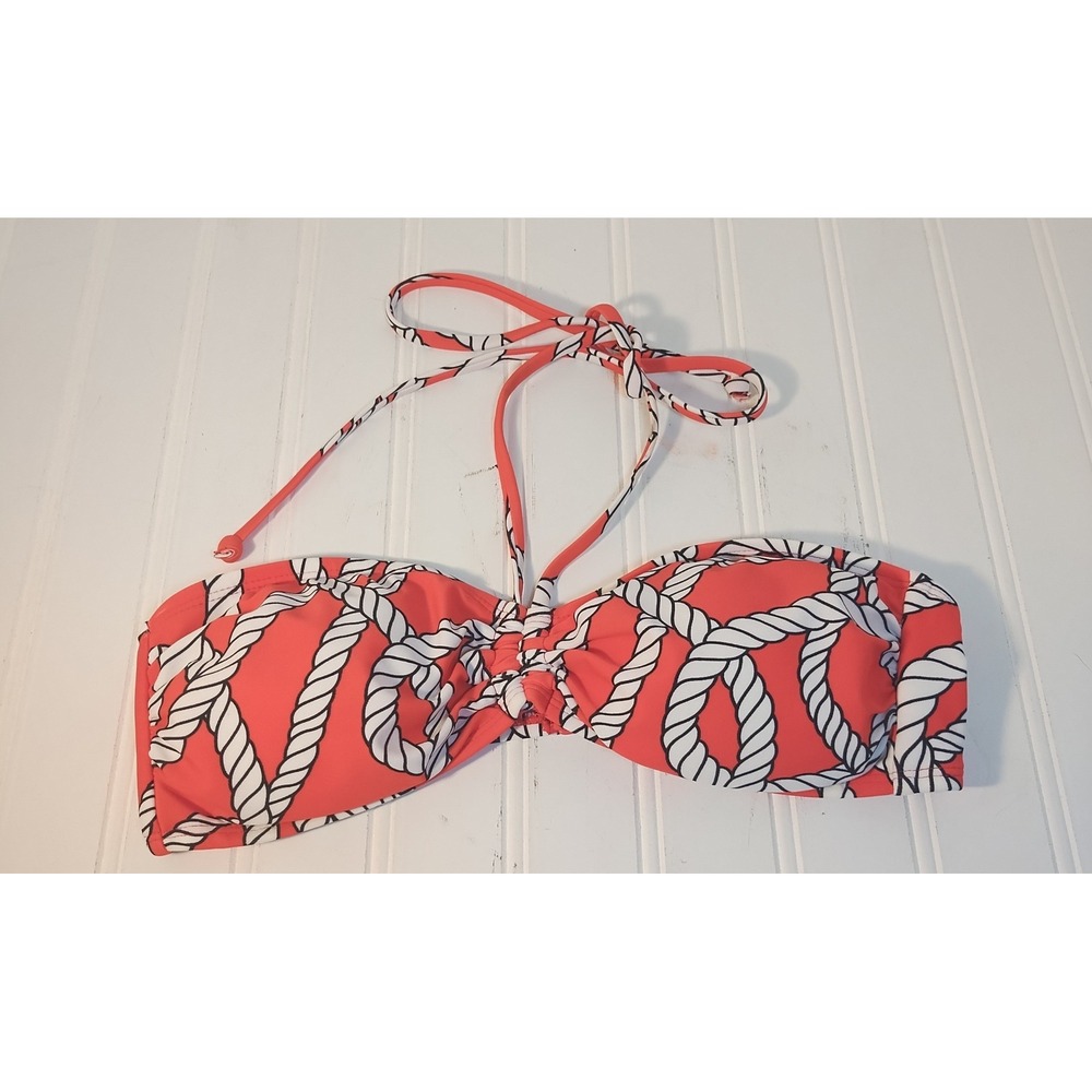 Old Navy Womens Red White Nautical Rope Print‎ Halter Bandeau Bikini Top Small